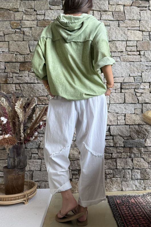 Rustic Nature Linen Blend Hippie Shake Hoodie Washed Lawn